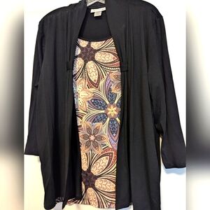 NWOT-Serengeti Black Floral Jacket with Attached Tank Top -Never Worn
